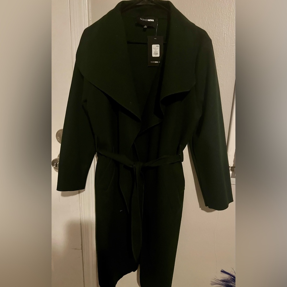 Dark Green Coat with Belt.